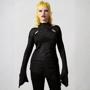 Killstar ✦ Bizzara Distressed Long Sleeve Top ✦ Gothic Punk Flared Sleeve M NWT